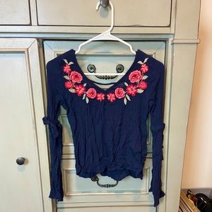 Navy Flowy Embroidered Roses